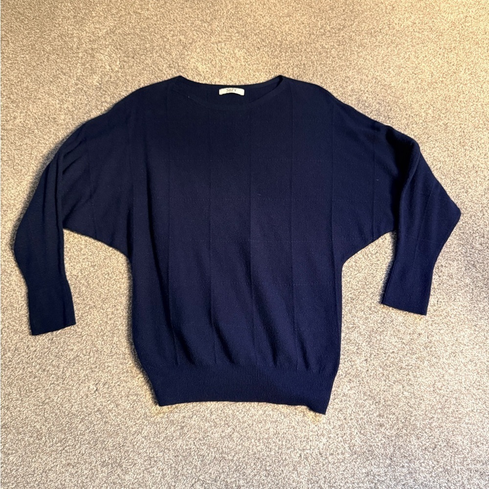 Suzy Shier Midnight Blue Crew Neck Sweater With Batwing Sleeve